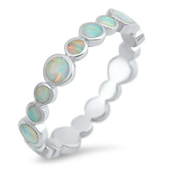 CHOOSE YOUR COLOR Eternity White Simulated Opal Stackable Ring .925 Sterling Silver Band CZ Female Size 8