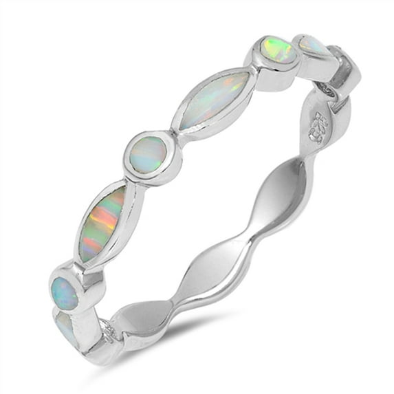 CHOOSE YOUR COLOR Eternity White Simulated Opal Stackable Ring .925 Sterling Silver Band CZ Female Size 8