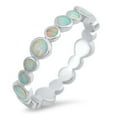 thumbnail image 1 of CHOOSE YOUR COLOR Eternity White Simulated Opal Stackable Ring .925 Sterling Silver Band CZ Female Size 9, 1 of 4