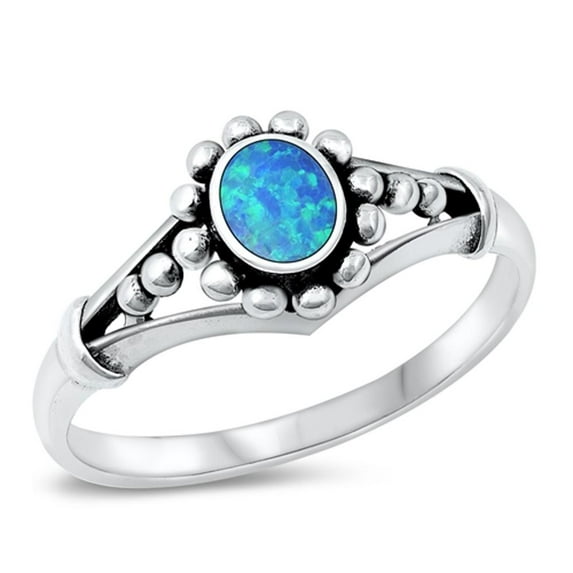 CHOOSE YOUR COLOR Fancy Bali Blue Simulated Opal Ring .925 Sterling Silver Band CZ Female Size 10