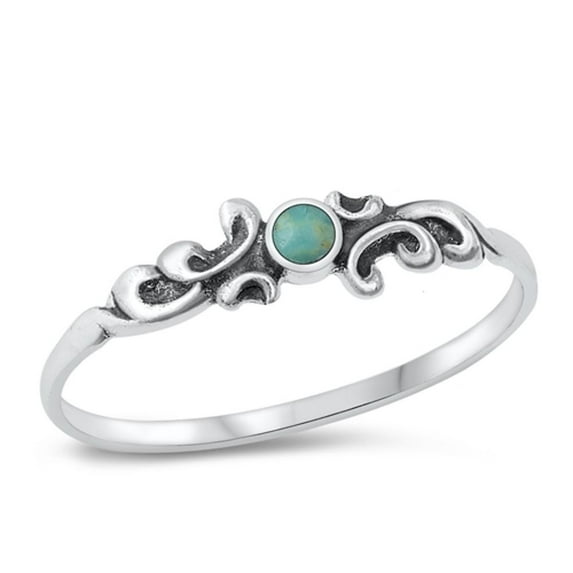 CHOOSE YOUR COLOR Fancy Bali Round Simulated Turquoise Ring .925 Sterling Silver Band Blue CZ Female Size 9