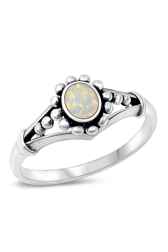 CHOOSE YOUR COLOR Fancy Bali White Simulated Opal Ring .925 Sterling Silver Band CZ Female Size 9
