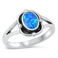 thumbnail image 1 of CHOOSE YOUR COLOR Fancy Oval Blue Simulated Opal Wholesale Ring .925 Sterling Silver Band CZ Female Size 9, 1 of 4