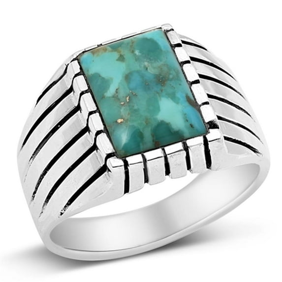 CHOOSE YOUR COLOR Fancy Signet Simulated Turquoise Ring .925 Sterling Silver Band Blue CZ Female Size 8