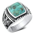 thumbnail image 1 of CHOOSE YOUR COLOR Fancy Signet Simulated Turquoise Wholesale Ring .925 Sterling Silver Band Blue CZ Female Size 11, 1 of 4