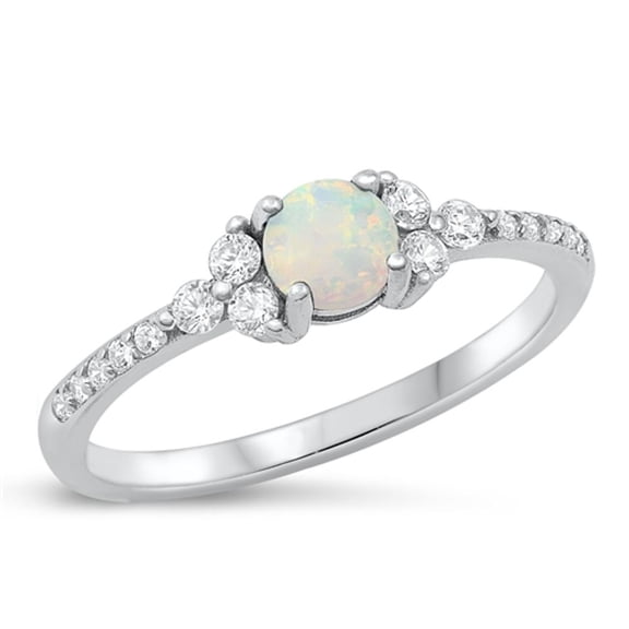 CHOOSE YOUR COLOR Fancy Vogue Clear CZ White Simulated Opal Ring 925 Sterling Silver Band Female Size 5