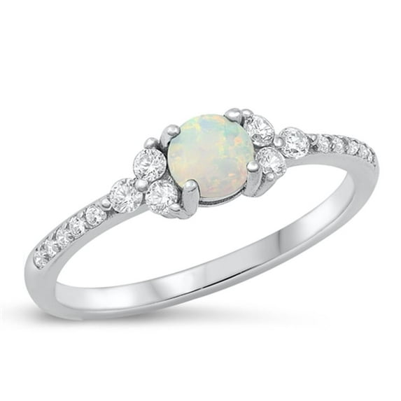 CHOOSE YOUR COLOR Fancy Vogue Clear CZ White Simulated Opal Ring 925 Sterling Silver Band Female Size 6