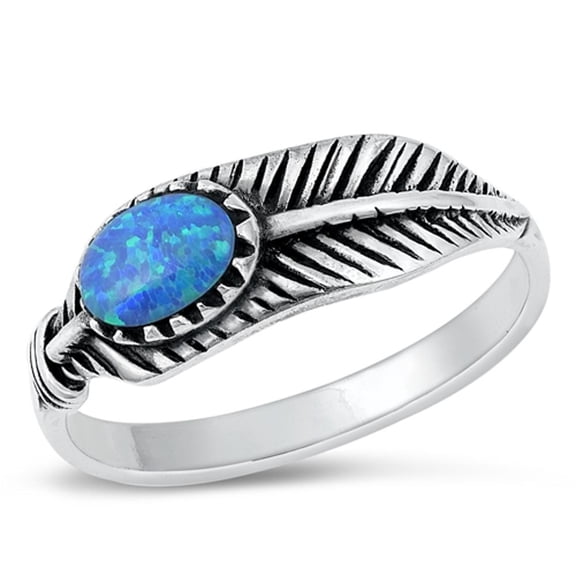 CHOOSE YOUR COLOR Feather Blue Simulated Opal Wholesale Ring .925 Sterling Silver Band CZ Female Size 10