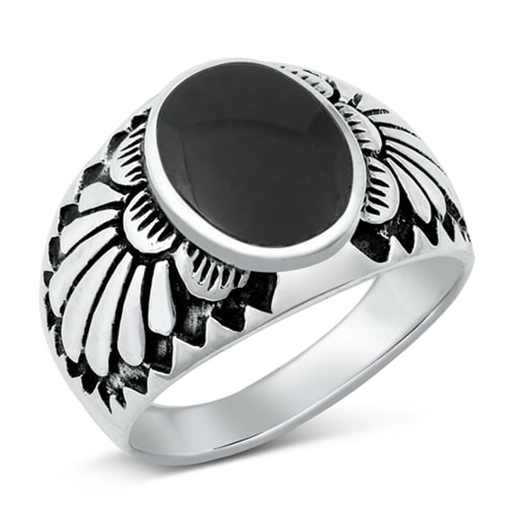 CHOOSE YOUR COLOR Feather Native Simulated Black Onyx Promise Ring .925 Sterling Silver Band CZ Female Size 7