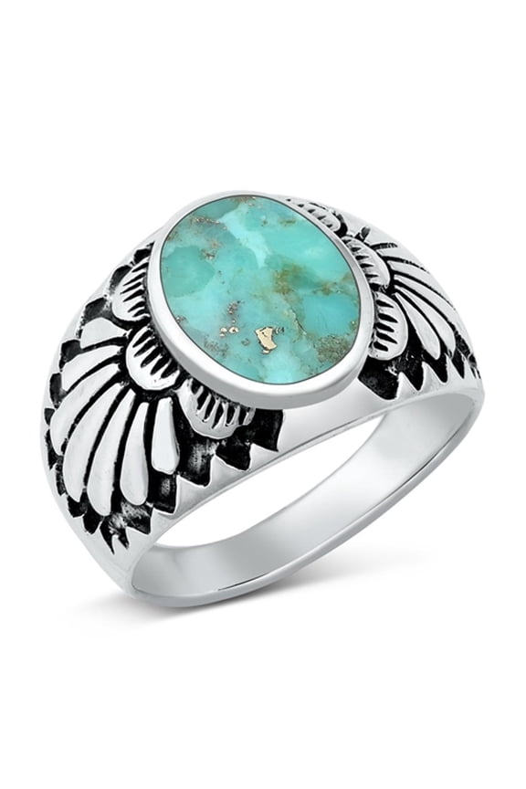 CHOOSE YOUR COLOR Feather Native Simulated Turquoise Ring .925 Sterling Silver Band Blue CZ Female Size 8