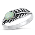 thumbnail image 1 of CHOOSE YOUR COLOR Feather White Simulated Opal Ring .925 Sterling Silver Band CZ Female Size 5, 1 of 4