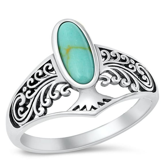 CHOOSE YOUR COLOR Filigree Chunk Simulated Turquoise Ring .925 Sterling Silver Band Blue CZ Female Size 10