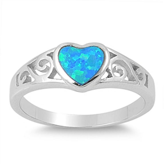CHOOSE YOUR COLOR Filigree Heart Blue Simulated Opal Vintage Ring .925 Sterling Silver Band CZ Female Size 5