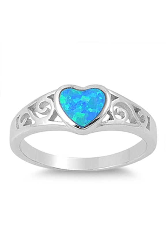 CHOOSE YOUR COLOR Filigree Heart Blue Simulated Opal Vintage Ring .925 Sterling Silver Band CZ Female Size 5