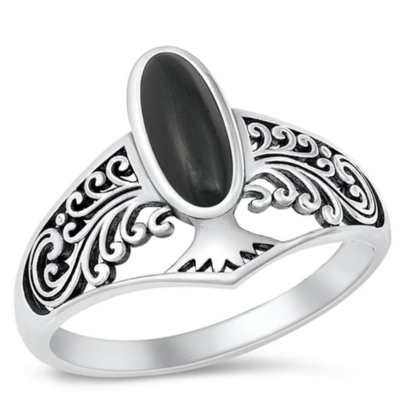 CHOOSE YOUR COLOR Filigree Oval Simulated Black Onyx Wholesale Ring .925 Sterling Silver Band CZ Female Size 7