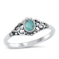 thumbnail image 1 of CHOOSE YOUR COLOR Filigree Oval Simulated Turquoise Promise Ring .925 Sterling Silver Band Blue CZ Female Size 6, 1 of 4