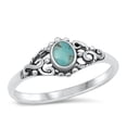 thumbnail image 1 of CHOOSE YOUR COLOR Filigree Oval Simulated Turquoise Promise Ring .925 Sterling Silver Band Blue CZ Female Size 7, 1 of 4