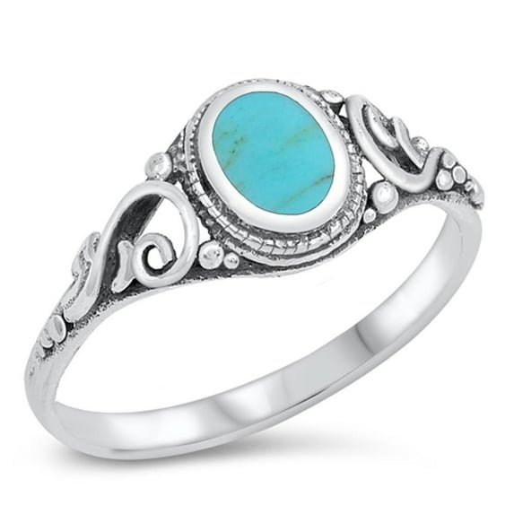 CHOOSE YOUR COLOR Filigree Simulated Turquoise Ring .925 Sterling Silver Band Blue CZ Female Size 5