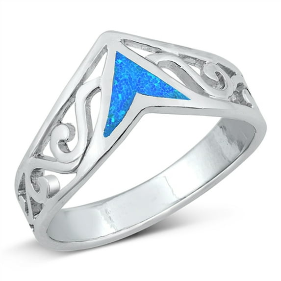 CHOOSE YOUR COLOR Filigree Swirl Chevron Tiara Ring .925 Sterling Silver Band Blue CZ Female Size 8