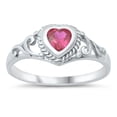 thumbnail image 1 of CHOOSE YOUR COLOR Filigree Swirl Heart Baby Ring .925 Sterling Silver Red CZ Female Size 10, 1 of 4