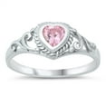 thumbnail image 1 of CHOOSE YOUR COLOR Filigree Swirl Heart Promise Ring .925 Sterling Silver Pink CZ Female Size 1, 1 of 4