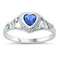 thumbnail image 1 of CHOOSE YOUR COLOR Filigree Swirl Heart Ring .925 Sterling Silver Band Blue CZ Female Size 11, 1 of 4