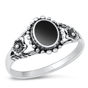 CHOOSE YOUR COLOR Flower Bali Simulated Black Onyx Wholesale Ring .925 Sterling Silver Band CZ Female Size 5