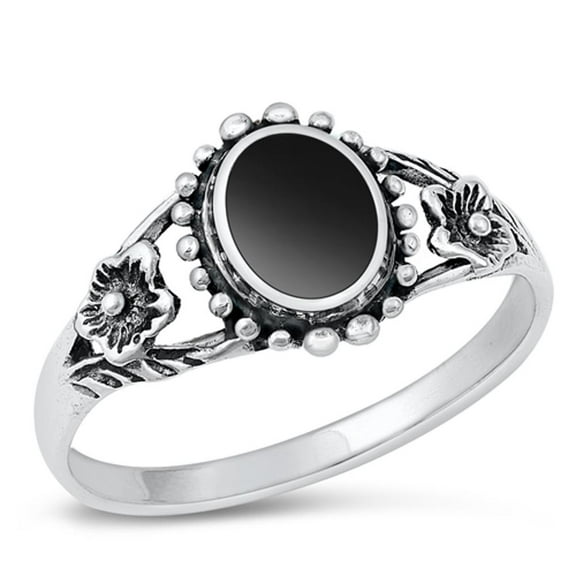CHOOSE YOUR COLOR Flower Bali Simulated Black Onyx Wholesale Ring .925 Sterling Silver Band CZ Female Size 8