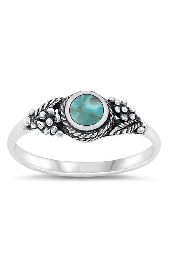 CHOOSE YOUR COLOR Flower Bali Simulated Turquoise Ring .925 Sterling Silver Band Blue CZ Female Size 7