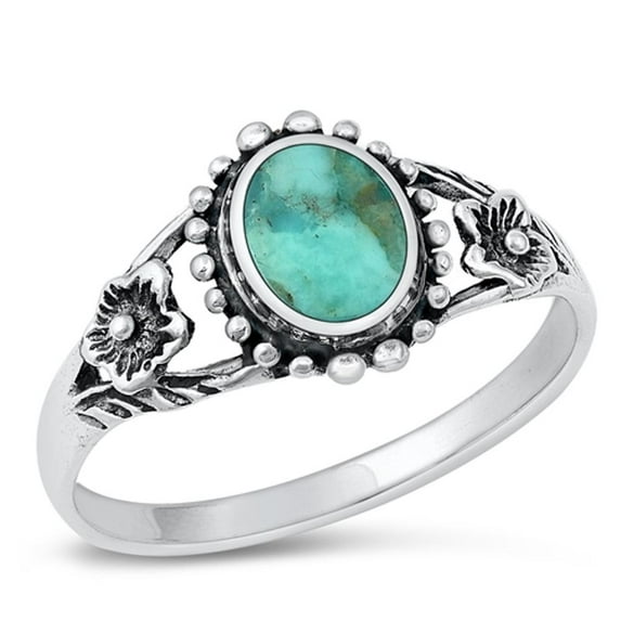 CHOOSE YOUR COLOR Flower Bali Simulated Turquoise Wholesale Ring .925 Sterling Silver Band Blue CZ Female Size 7