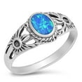 thumbnail image 1 of CHOOSE YOUR COLOR Flower Blue Simulated Opal Wholesale Ring .925 Sterling Silver Band CZ Female Size 5, 1 of 4