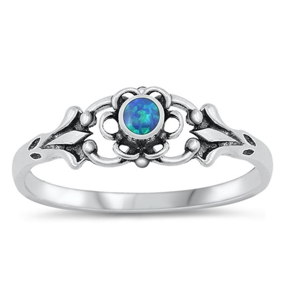 CHOOSE YOUR COLOR Flower Blue Simulated Opal Wholesale Ring .925 Sterling Silver Band CZ Female Size 9