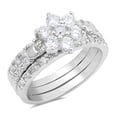 thumbnail image 1 of CHOOSE YOUR COLOR Flower Cluster White CZ Wedding Ring Set 925 Sterling Silver Band Female Size 6, 1 of 4