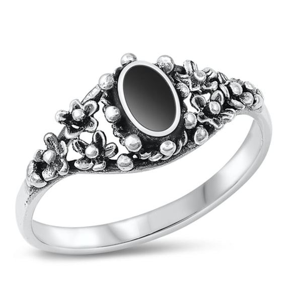 CHOOSE YOUR COLOR Flower Simulated Black Onyx Wholesale Ring .925 Sterling Silver Band CZ Female Size 4