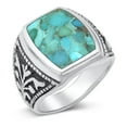 thumbnail image 1 of CHOOSE YOUR COLOR Flower Simulated Turquoise Ring .925 Sterling Silver Band Blue CZ Female Size 10, 1 of 4