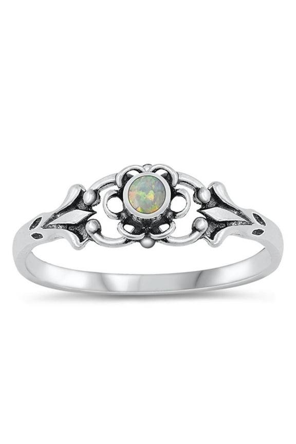 CHOOSE YOUR COLOR Flower White Simulated Opal Ring .925 Sterling Silver Band CZ Female Size 8
