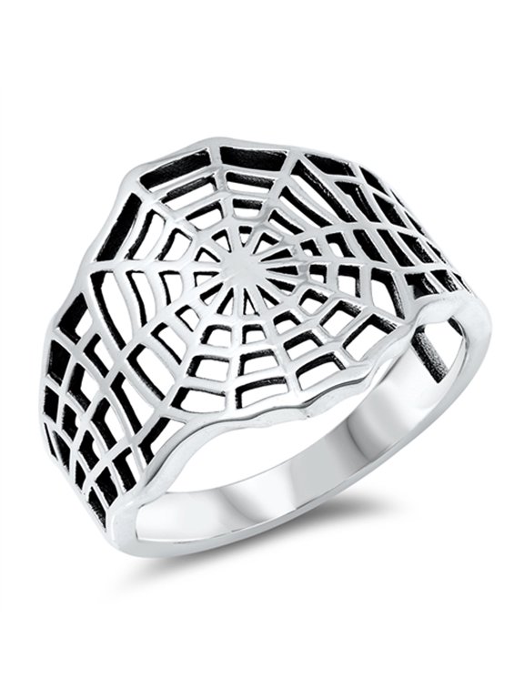 CHOOSE YOUR COLOR Funky Cutout Spider Web Ring .925 Sterling Silver Band Jewelry Female Male Size 8