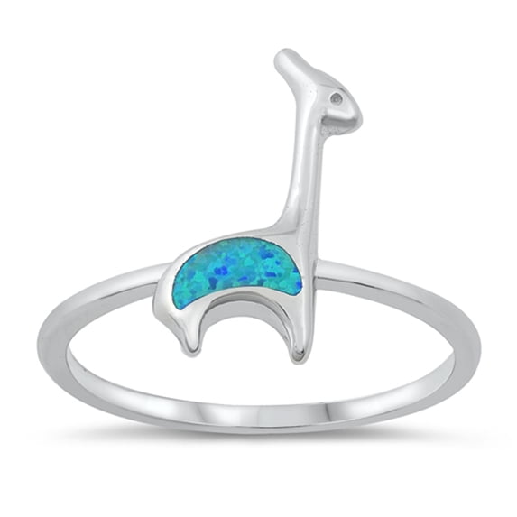 CHOOSE YOUR COLOR Giraffe Ring Blue Simulated Opal .925 Sterling Silver Band CZ Female Size 10