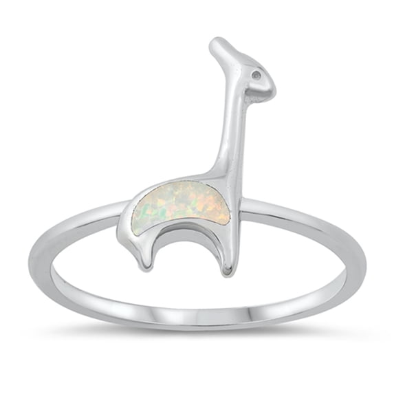 CHOOSE YOUR COLOR Giraffe Ring White Simulated Opal .925 Sterling Silver Band CZ Female Size 10