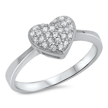 CHOOSE YOUR COLOR Girl's Heart White CZ Cluster Promise Ring .925 Sterling Silver Band Female Size 5