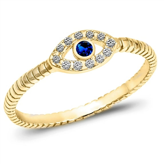 CHOOSE YOUR COLOR Gold-Tone Blue Simulated Sapphire Evil Eye Ring .925 Sterling Silver Band CZ Female Size 6