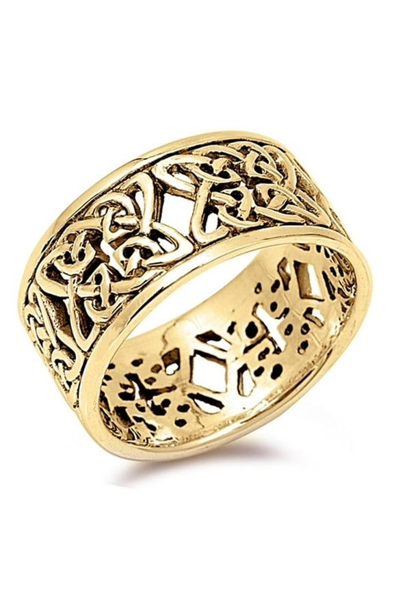 CHOOSE YOUR COLOR Gold-Tone Celtic Filigree Trinity Flower Ring Sterling Silver Band 925 Female Size 5