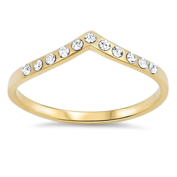 CHOOSE YOUR COLOR Gold-Tone Chevron V Clear CZ Promise Ring Sterling Silver Band White Female Size 3