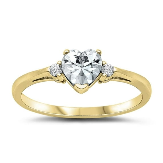 CHOOSE YOUR COLOR Gold-Tone Clear CZ Heart Promise Ring .925 Sterling Silver Band White Female Size 10