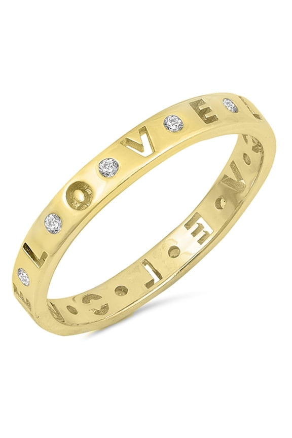 CHOOSE YOUR COLOR Gold-Tone Clear CZ Love Promise Stackable Ring Sterling Silver Band White Female Size 6