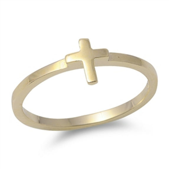 CHOOSE YOUR COLOR Gold-Tone Cross Christian Promise Ring .925 Sterling Silver Band Jewelry Female Size 5