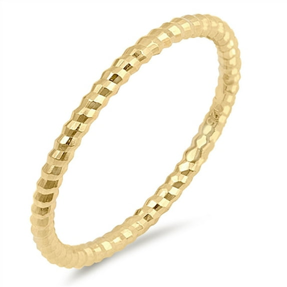 CHOOSE YOUR COLOR Gold-Tone Diamond-Cut Stackable Ring .925 Sterling Silver Band Jewelry Female Size 2