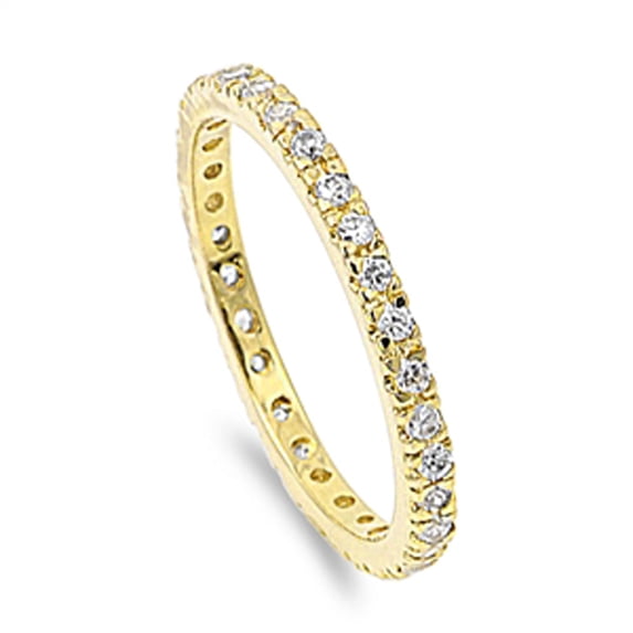 CHOOSE YOUR COLOR Gold-Tone Eternity Clear CZ Ring .925 Sterling Silver Band White Female Size 8