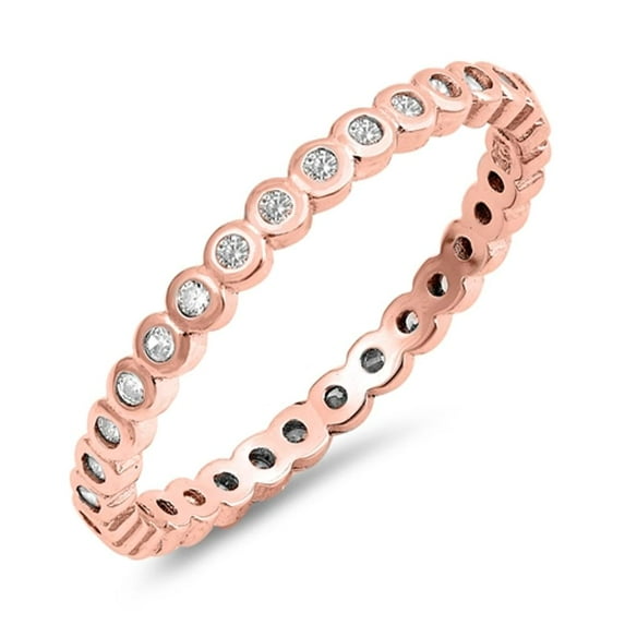 CHOOSE YOUR COLOR Gold-Tone Eternity White CZ Ring Promise 925 Sterling Silver Band Female Size 5