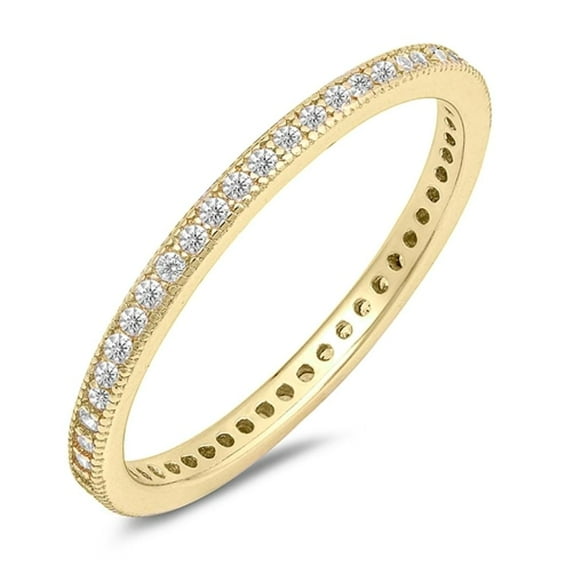 CHOOSE YOUR COLOR Gold-Tone Eternity White CZ Stackable Ring .925 Sterling Silver Band Female Size 6